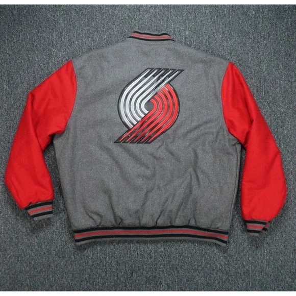 Portland Trail Blazers Jacket Mens XL Gray Red JH Design Reversible Wool Varsity